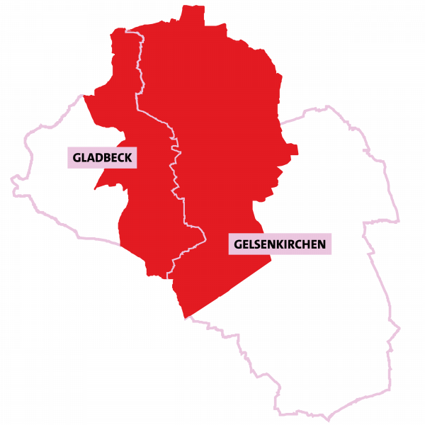 Umrisse des Wahlkreis 73 in den Städten Gladbeck und Gelsenkirchen